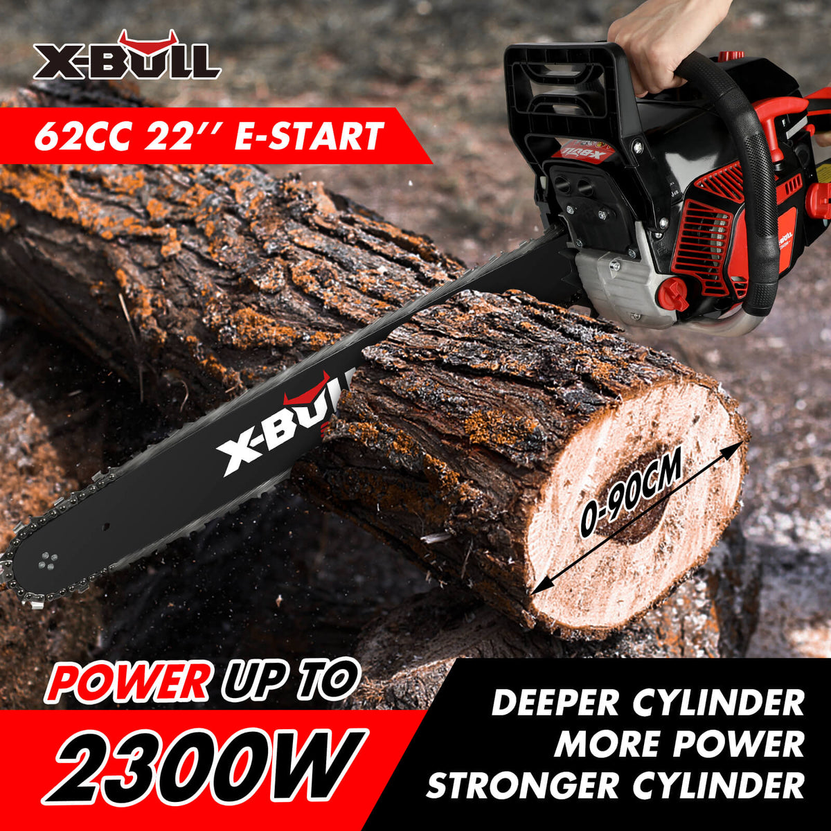 XBULL Petrol Chainsaw Commercial 62CC 22" Bar EStart Tree Pruning