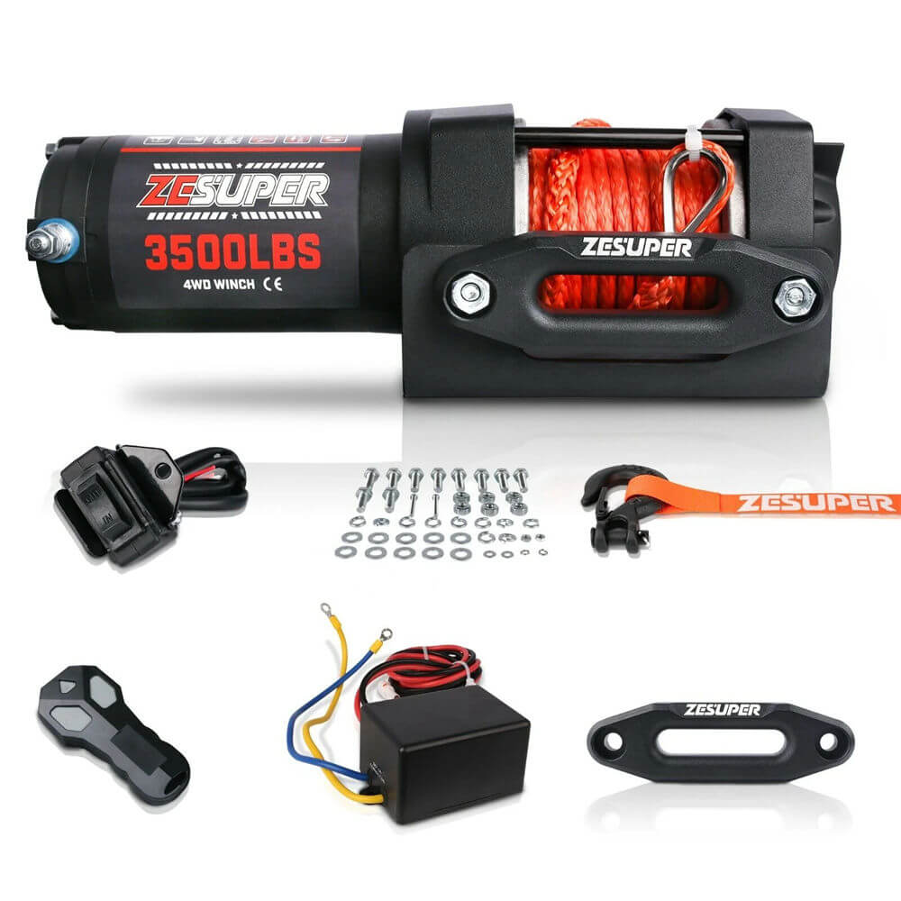ZESUPER Electric Winch 12V 3500LBS Synthetic Rope Wireless Remote BOAT