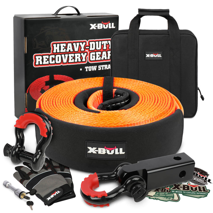 X-BULL recovery kit with shackle hitch receiver tow strap D-Ring shackles gloves bag Off Road 4WD