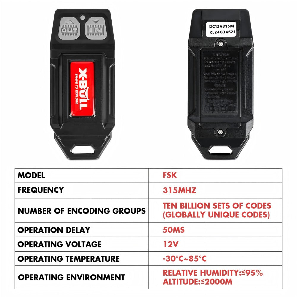 X-BULL 12V Wireless Winch Remote Control Handset – 150ft Range, Easy Install, Black (USEB-WP008)
