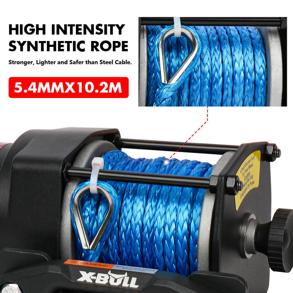Winch Rope Blue X-BULL Electric Winch 12V Wireless 3000lbs/1360kg Synthetic Rope BOAT ...
