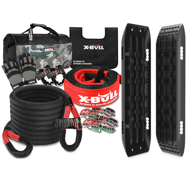 X-BULL Winch Recovery Kit New 13PCS with Recovery tracks Boards Snatch Strap Off Road 4WD Black
